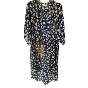 WILYFOX Blue floral flower kimono sheer long coverup flowy maxi duster sz M